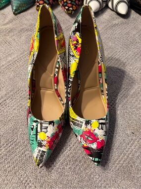 ALDO Multicolor Graphic Pointed-Toe Pumps in Yellow, Pink, Teal, Black, White